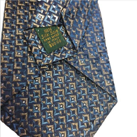 Principe Geometric Necktie Men's Silk Tie 100% Italian Silk Tie Blue with Gold - Picture 3 of 5